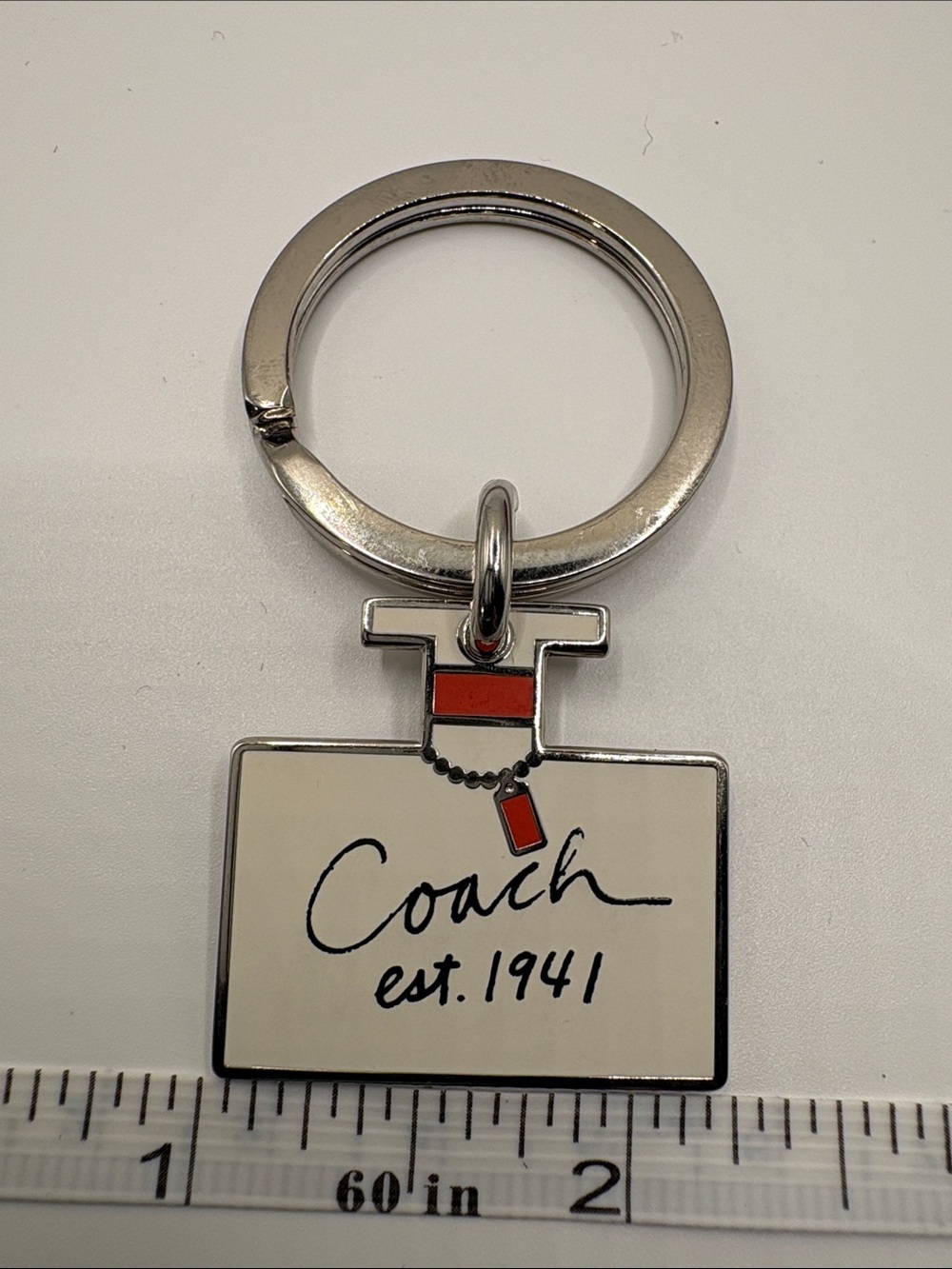 Coach Enamel Perfume Bottle Keyring in White and Red